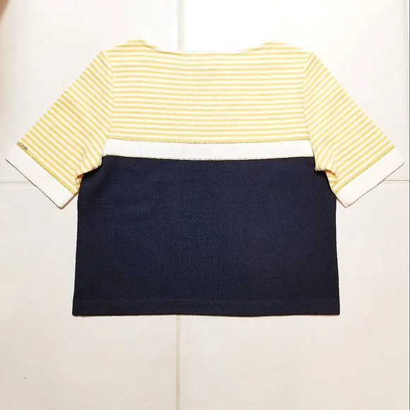 St. John Sport by Marie Gray Vintage Navy & Yellow Stripe Santana Knit Top Sz S - Picture 2 of 11